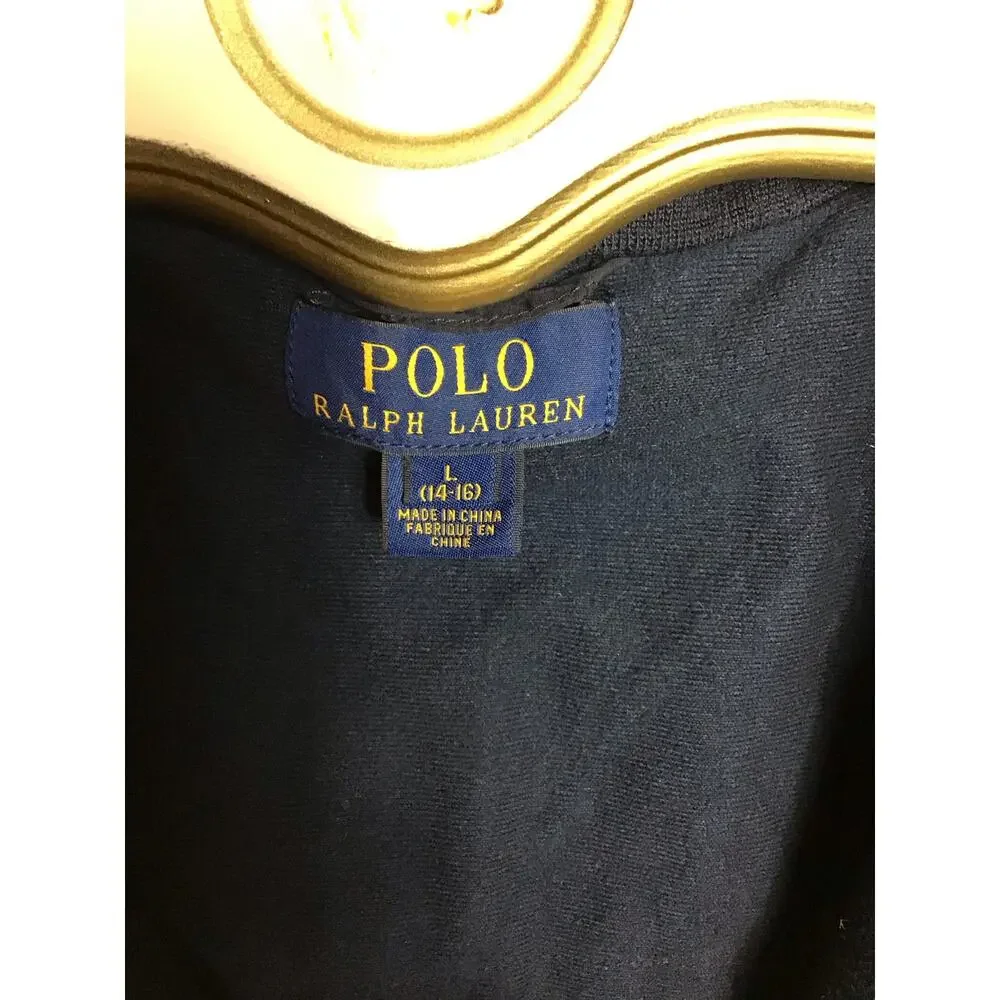 Ralph Lauren Polo Signature Logo Navy Blue Hooded  Windbreaker Jacket Sz.14/16